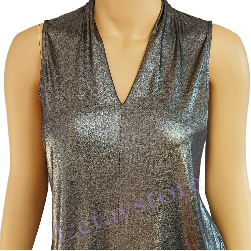 NWT NINE WEST Metallic Shimmer Foil V-Neck Top - Picture 3 of 6